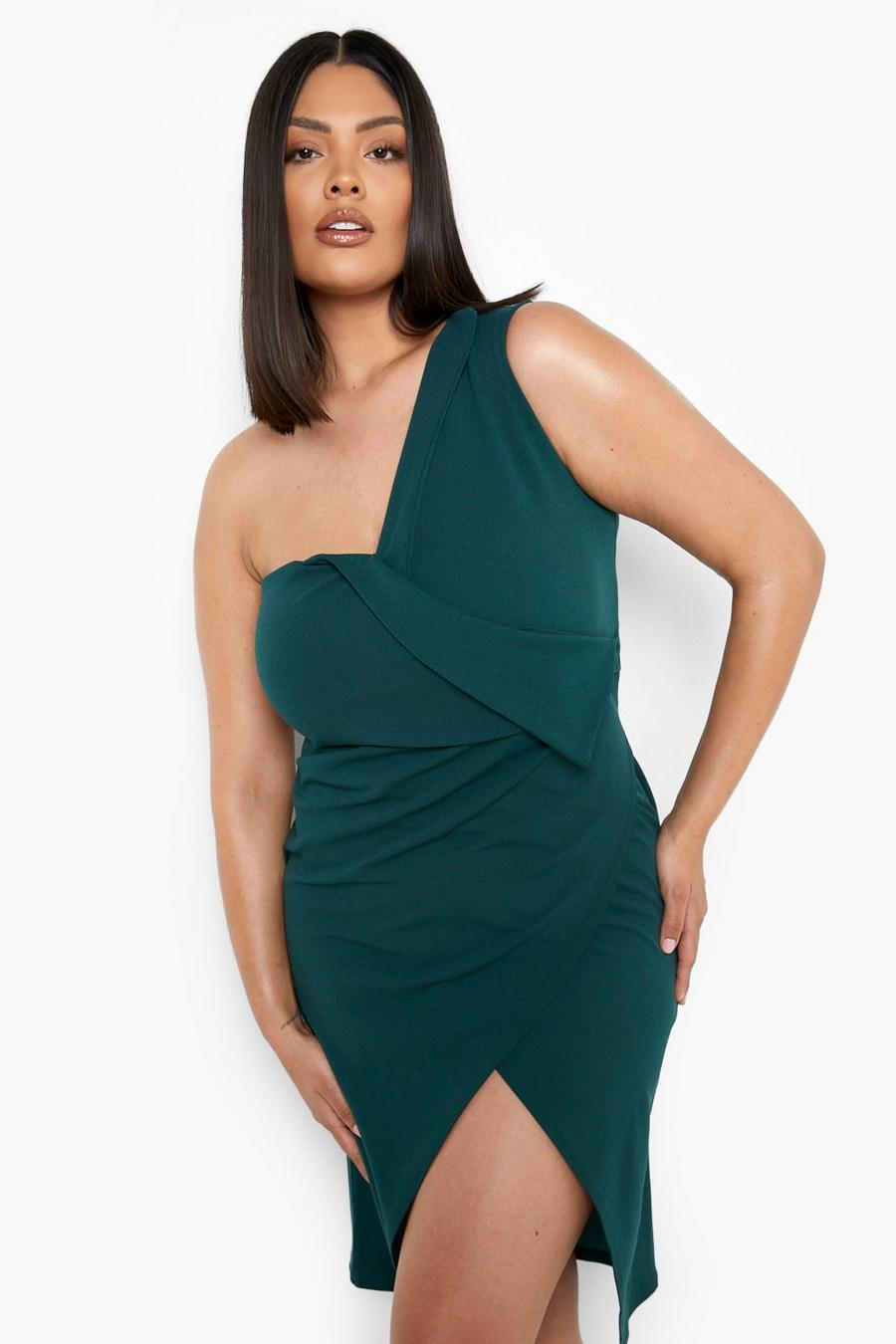 Plus One Shoulder Wrap Midi Dress